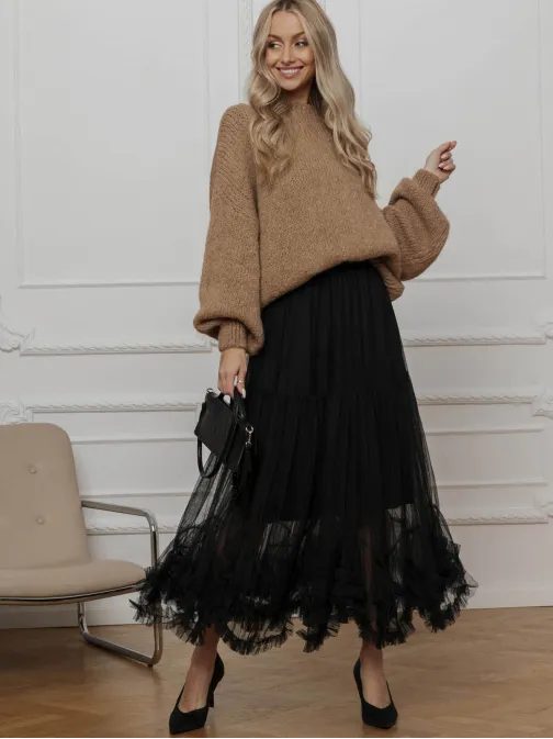 Originálna čierna midi sukňa GLR019