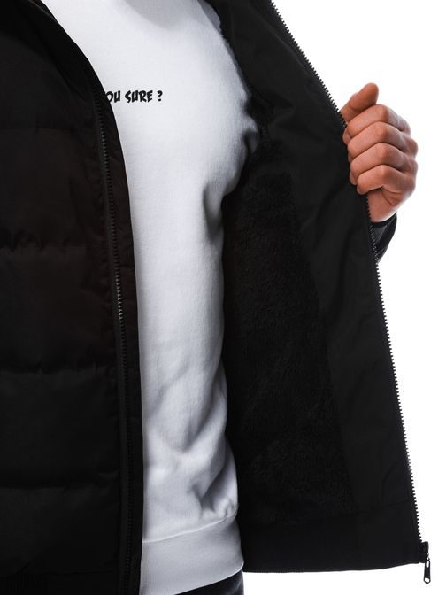 Prešívaná čierna zimná bunda s jedinečnými prvkami C617