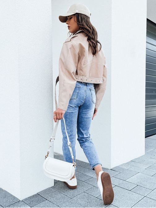 Moderná dámska béžová koženková bunda Baden