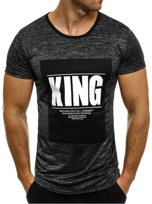 Vzorované čierne tričko KING J.STYLE SS009