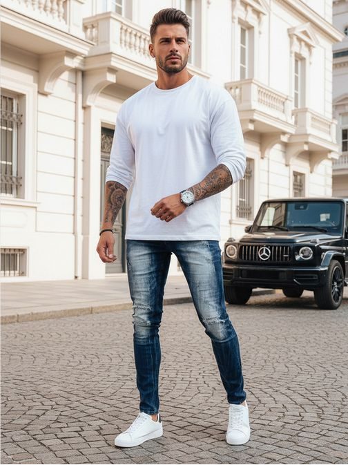 Trendy modré roztrhané pánske džínsy