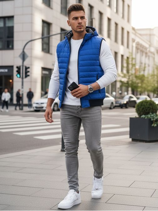 Trendová vesta s kapucňou v nebesky modrej farbe