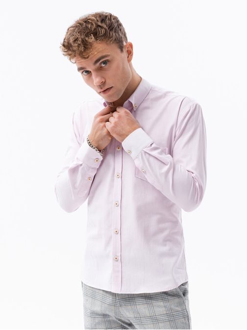 Štýlová ružová košeľa s dlhým rukávom K643