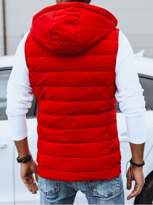 Trendová pánska červená vesta s kapucňou