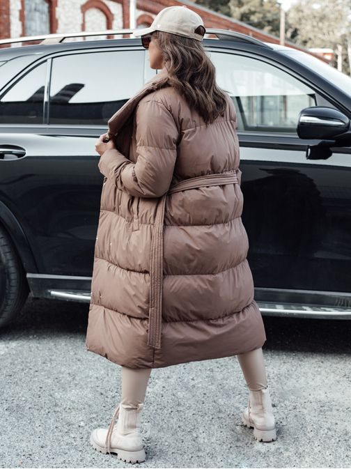 Dámsky prešívaný dlhý hnedý kabát Favi