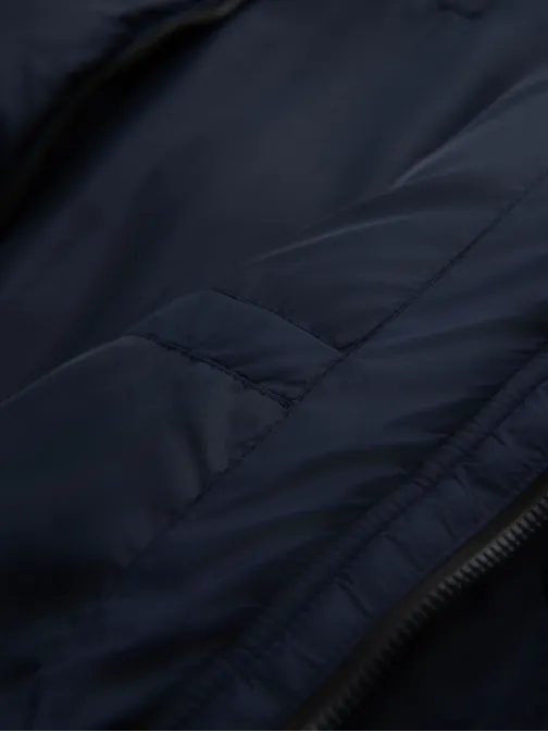 Pánska tmavomodrá prešívaná bunda s kapucňou V2 JAHP-0238