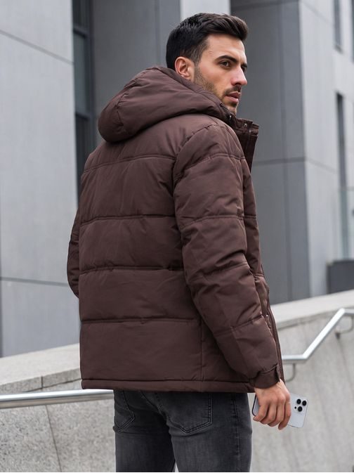 Hnedá pánska zimná bunda s trendy nášivkami