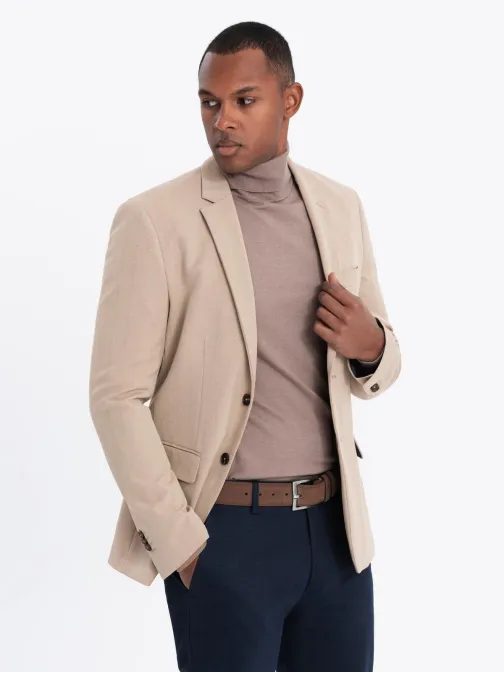 Elegantné béžové pánske sako V2 BLZB-0135