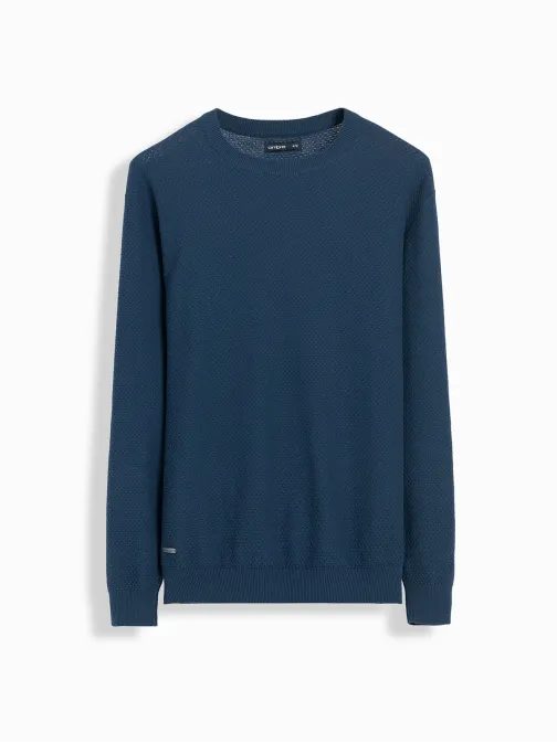 Jedinečný pletený tmavomodrý sveter V2 SWSW-0110