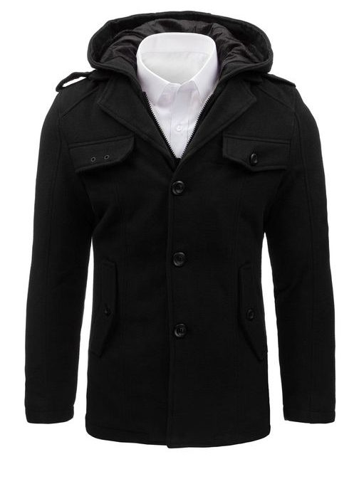 Kabát s odnímateľnou kapucňou v čiernej farbe