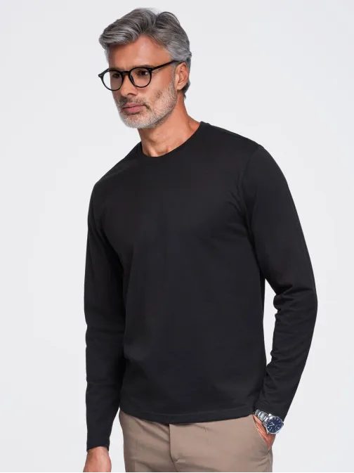 Basic črna bombažna majica z dolgimi rokavi V1 LSBL-0142