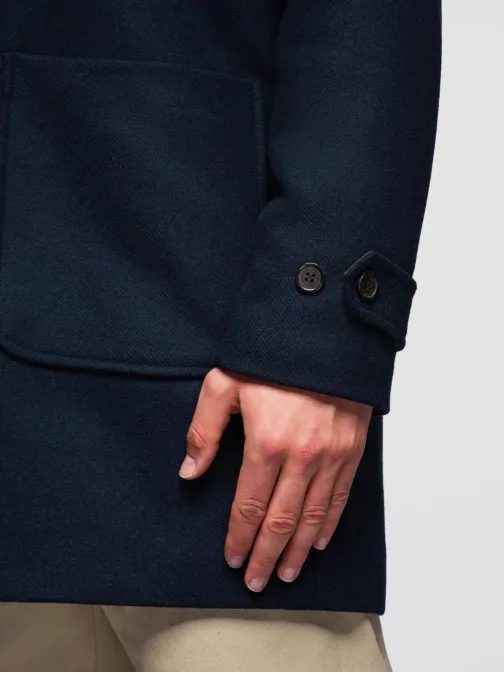 Moderný modrý kabát so štýlovým zapínaním V1 OM-COWC-0131