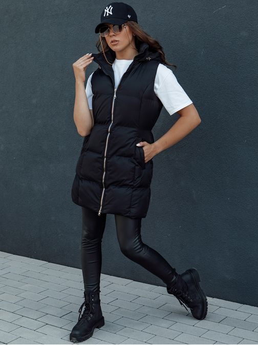 Dámska dlhá čierna prešívaná vesta Viana