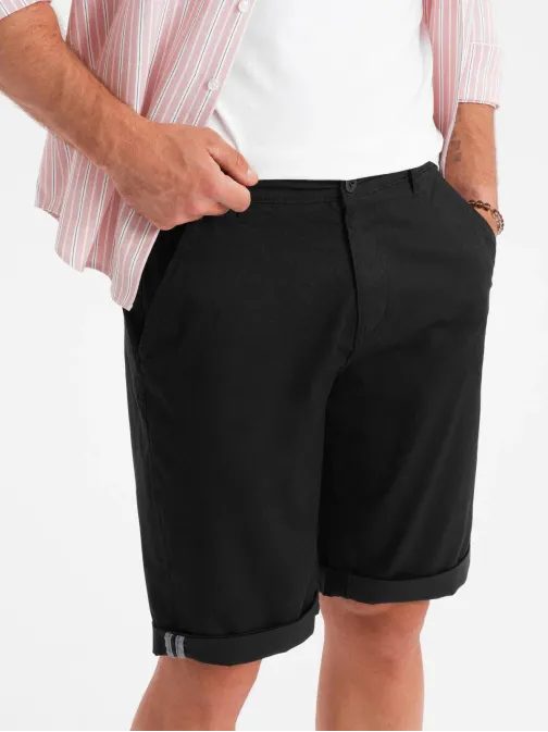 Pánske čierne chinos šortky s lemom V9 SRCS-0197
