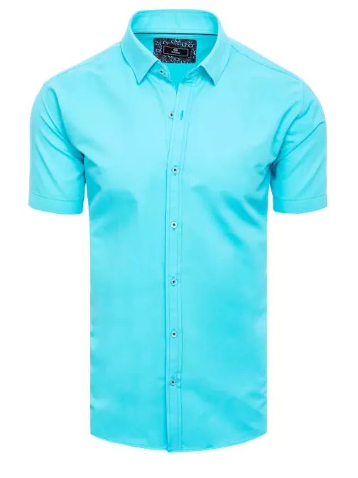 Módna tyrkysová jednofarebná košeľa s krátkym rukávom