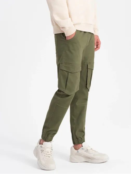 Trendové olivové joggery P886