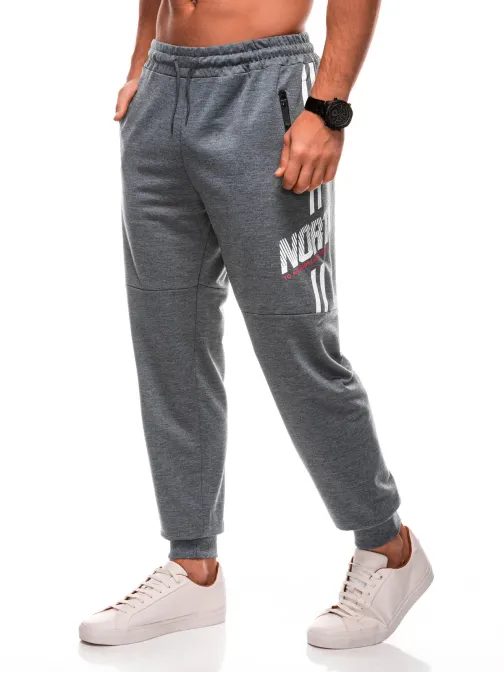 Šedé športové tepláky s trendy nápisom P1507