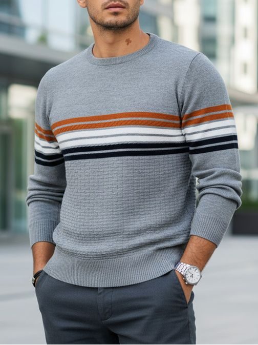 Pánsky šedý vzorovaný sveter