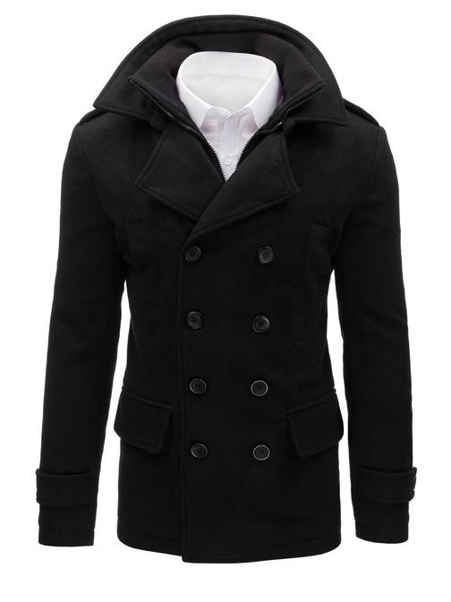 Čierny kabát s dvojitým zapínaním