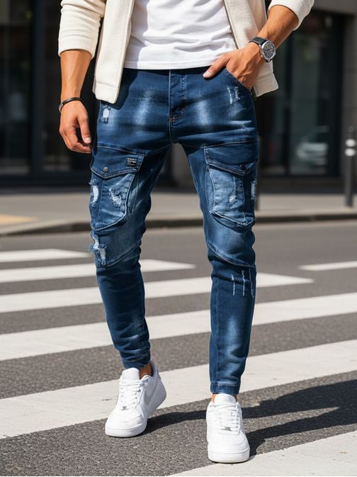 Džínsové nohavice s vreckami modré