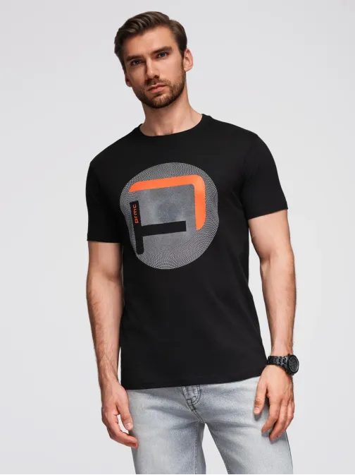 Čierne pánske tričko s trendy potlačou V2 TSPT-0245