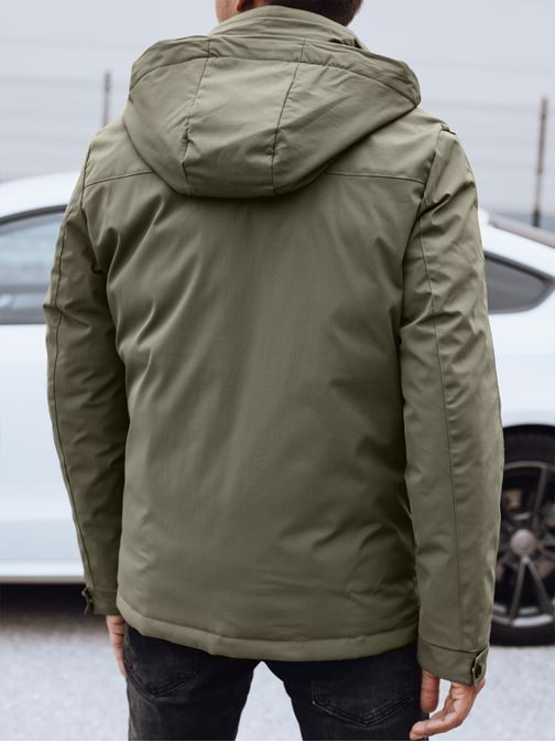 Štýlová zimná zelená bunda s veľkými vreckami