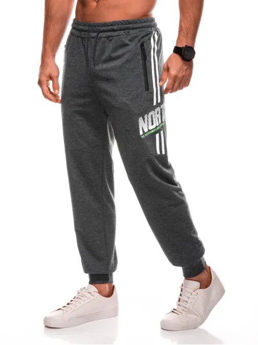 Grafitové športové tepláky s trendy nápisom P1507