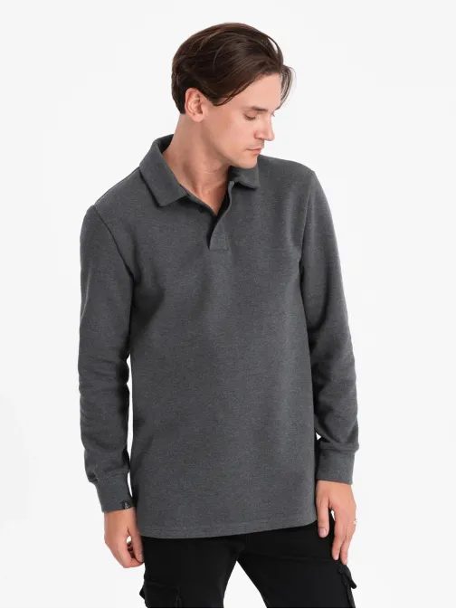 Zaujímavá pánska grafitová mikina s golierom V1 SSNZ-0149