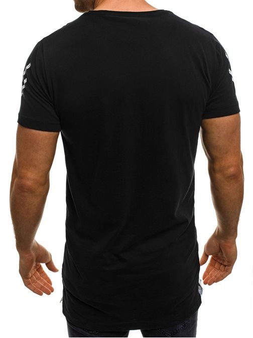 Originálne čierne tričko v predĺženom strihu BLACK WHITE 1108