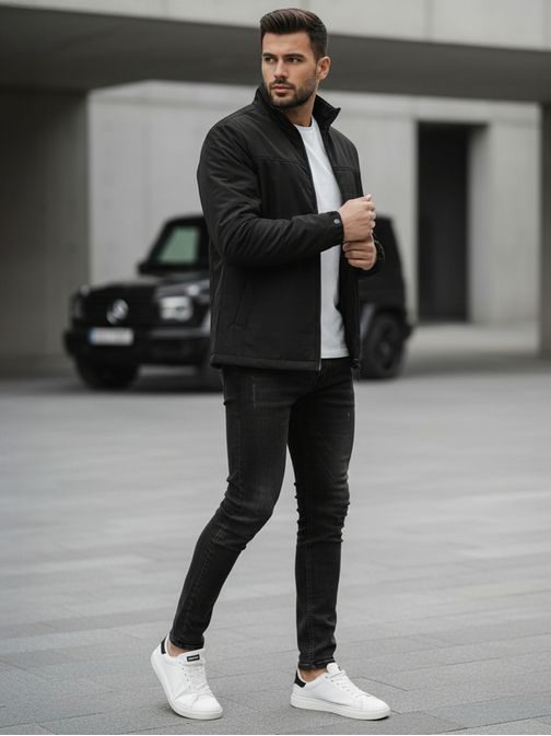 Prechodná pánska čierne bunda bez kapucne