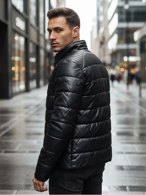 Zateplená čierna pánska bunda moderného dizajnu