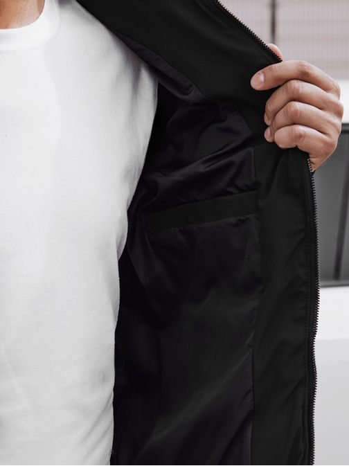 Moderná čierna zimná bunda s kapucňou