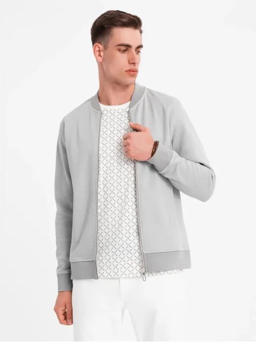 Elegantná sivá pánska mikina bez kapucne v4 om-sszp-0238