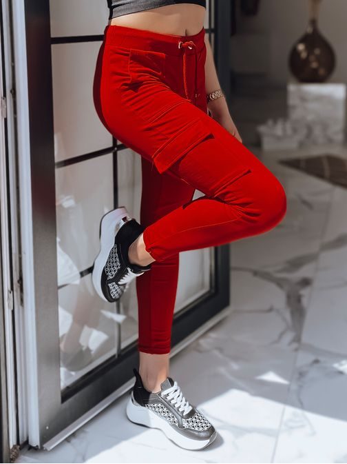 Zaujímavé dámske nohavice Ivet červené