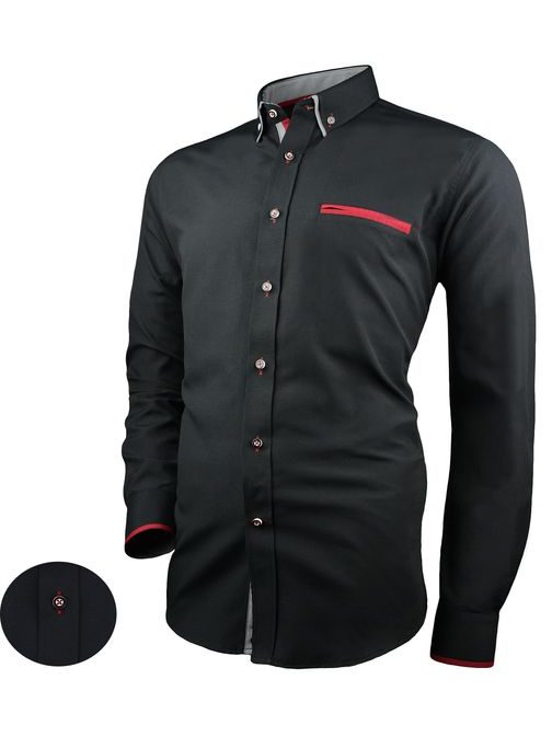 Čierna pánska košeľa s kontrastnými prvkami V286