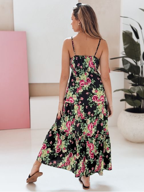 Kvetované maxi šaty na leto v čiernej farbe MISSBLOSSY