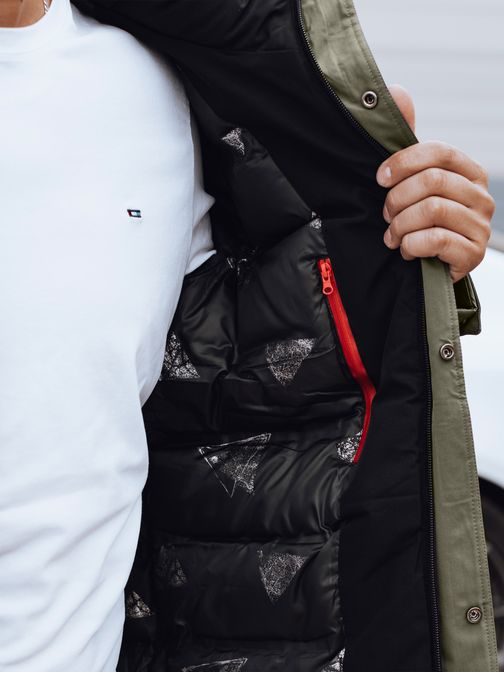 Štýlová zimná zelená bunda s veľkými vreckami