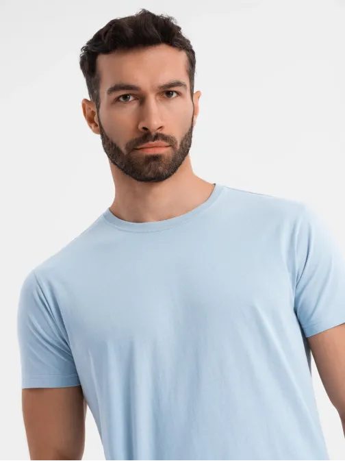 Basic svetlomodré bavlnené tričko s okrúhlym výstrihom V19 TSBS-0236