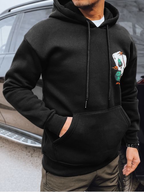 Nadčasová čierna mikina s motívom kariet