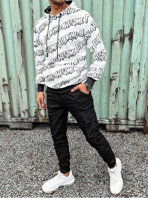 Jedinečná pánska biela mikina s potlačou