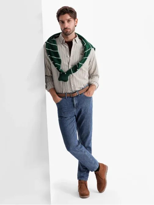 Béžová košeľa s jemným vzorom V1 SHOS-0170