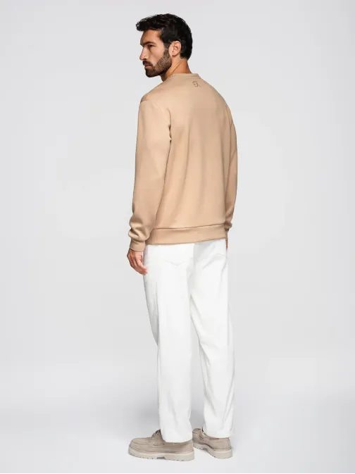 Moderná béžová mikina bez kapucne V3 OM-SNBC-0199