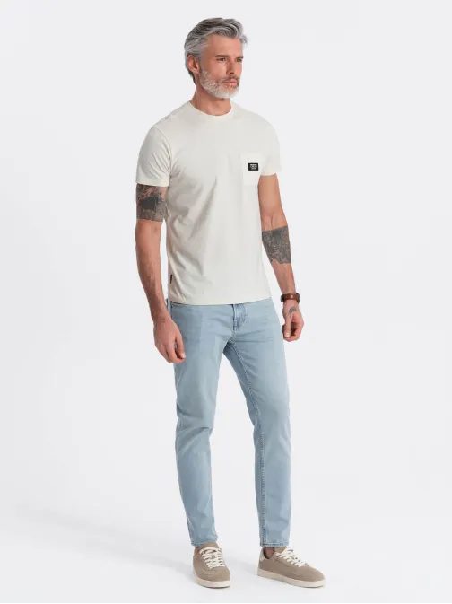 Trendy tričko s ozdobným vreckom krémové V8 TSCT-0109