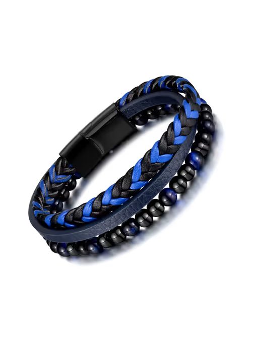 Modrý kožený pánsky náramok