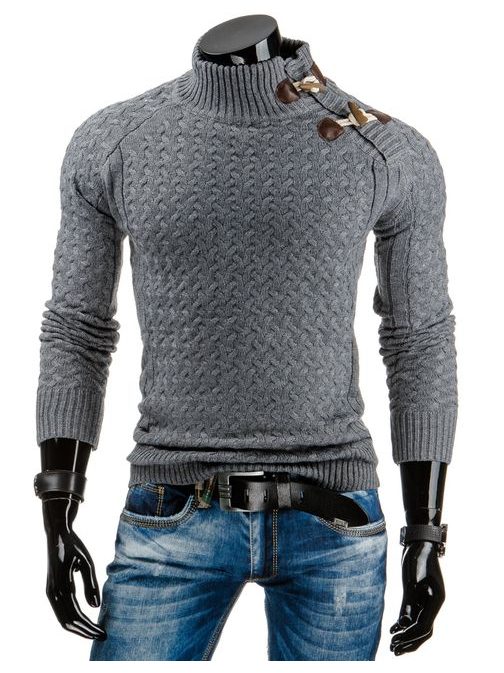 Vzorovaný antracitový sveter s bočným zapínaním