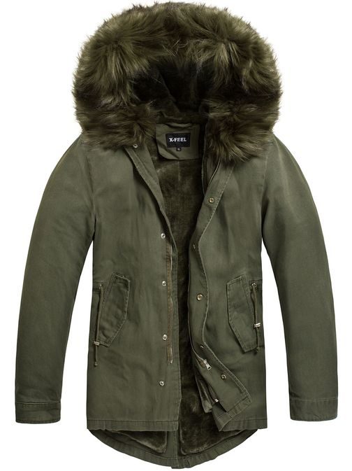 Khaki zimná parka so zelenou kožušinkou X-FEEL 88619