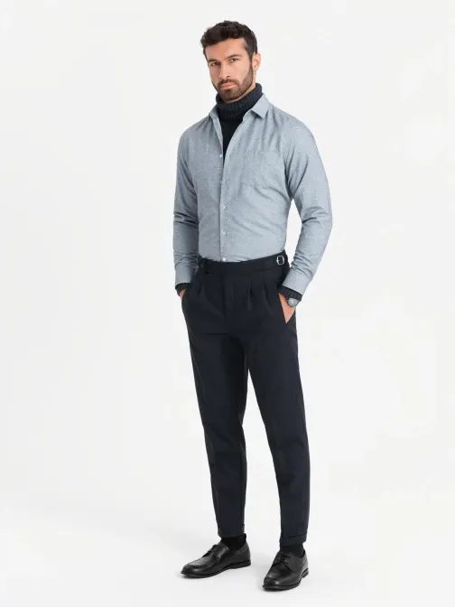 Ležérna šedá melírovaná košeľa s vreckom V3 SHCS-0148