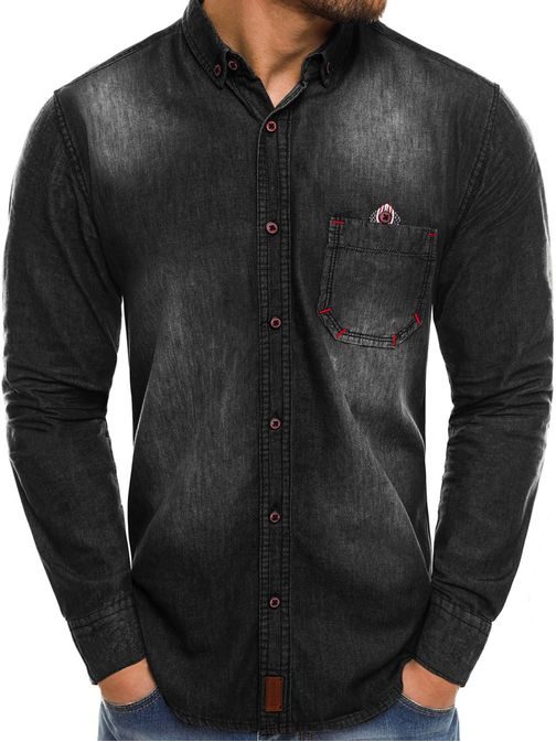 Módna džínsová košeľa v čiernej farbe NORTHIST 2054