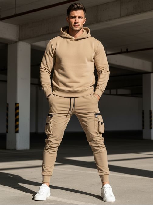 Trendy béžové pánske kapsáčové joggery UP
