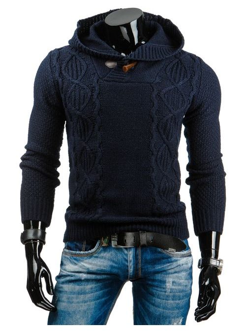 Tmavo-modrý pánsky sveter s kapucňou